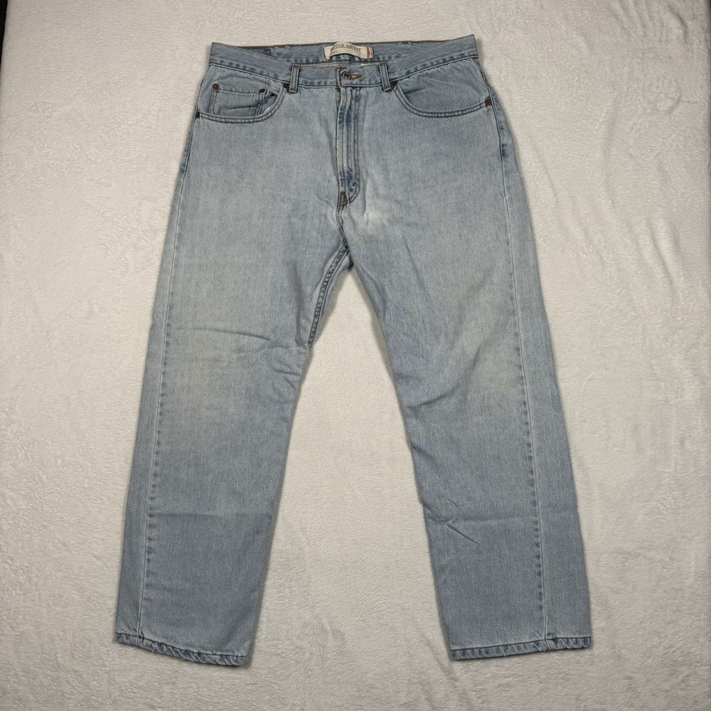 Levis 505 Jeans 38x30 Fits 36x28 Blue Straight Leg Regular Fit Light Wash Denim